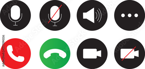 Phone calling icon vector set. Microphone symbol, Video call icons, Mute play symbol, web and button icons. vector symbol
