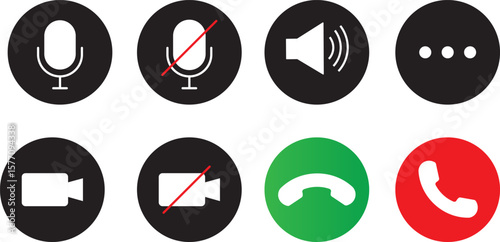 Phone calling icon vector set. Microphone symbol, Video call icons, Mute play symbol, web and button icons. vector symbol
