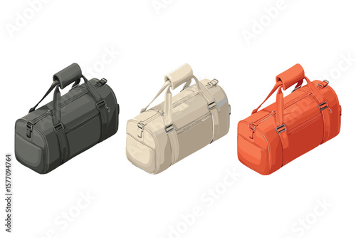 variety of isometric hard shell camera bags for travel and photo gear design, featuring colorful protective cases in flat 3D style