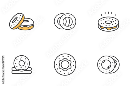 Bagel icon set for bakery menus, food blogs, breakfast websites, culinary clipart, product design, and cafe presentations