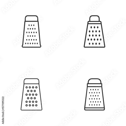 Grater icon set for kitchenware blogs, culinary websites, cooking clipart, product design, food education, and recipe presentations