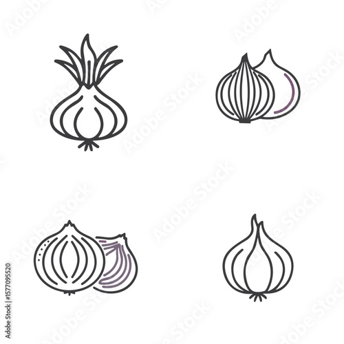 Onion icon set for vegetable blogs, healthy eating websites, food clipart, nutrition education, product design, and recipe presentations