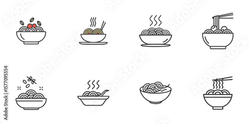 Pasta bowl icon set for Italian food blogs, restaurant menus, culinary clipart, product design, recipe books, and food presentations