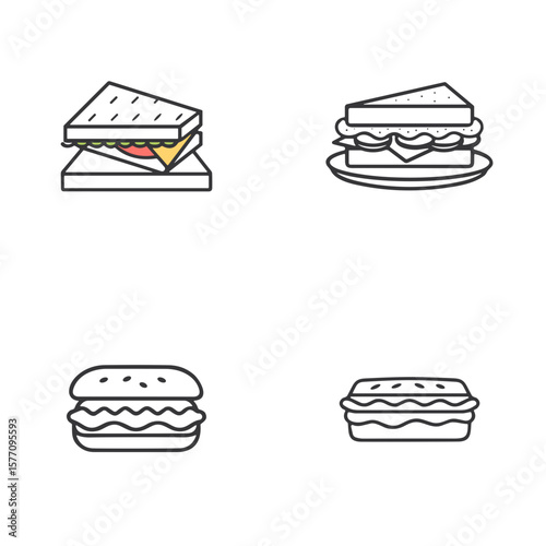 Sandwich icon set for cafe menus, food blogs, lunchbox design, culinary clipart, product design, and snack presentations
