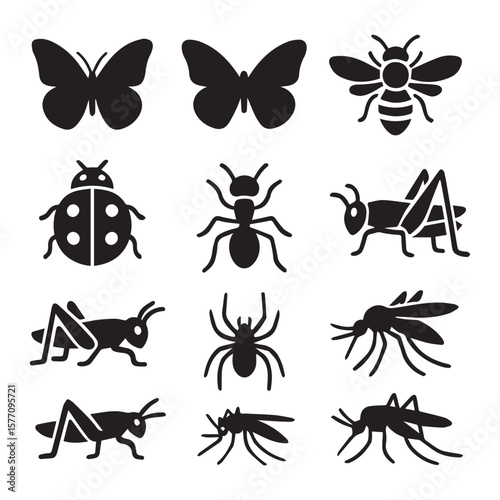 Butterfly vector set with various insect silhouettes in seamless collection design