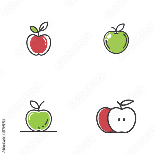 Apple icon set for nutrition blogs, fruit-themed websites, educational materials, grocery clipart, healthy lifestyle projects, and seasonal presentations