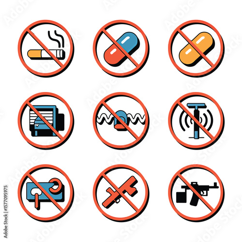 vector street elements and tools icons include traffic light road sign car police officer other     
