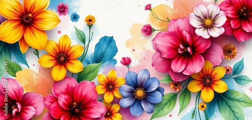 Vibrant watercolor floral abstract wallpaper pattern,  bloom,  modern