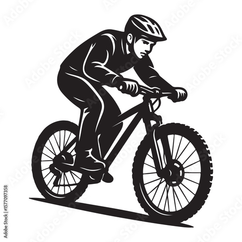 Young man riding a bicycle in silhouette style for sport or recreation