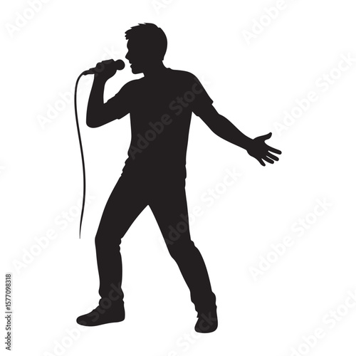 Silhouette of Singer Performing with Microphone – Music and Entertainment Vector

