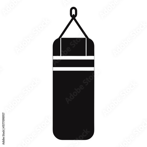 Boxing punching bag black and white icon on white background.