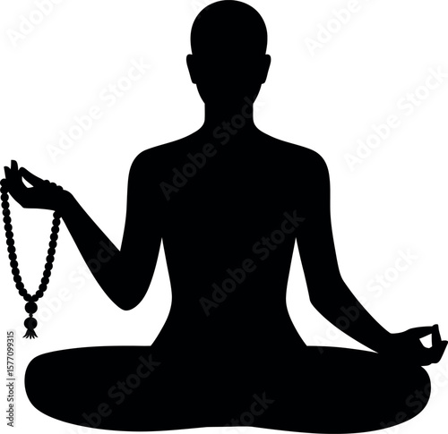 Mala Bead Counting silhouette on white background