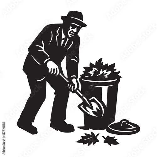 "Vintage Mafia Man Burying Trash Crime Concept Illustration"

