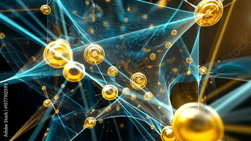Futuristic Golden Nodes and Cyan Interconnected Lines Abstract Network Visualization