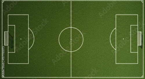 Top View of a Green Soccer Field with White Lines and Goals. Empty Football Pitch Graphic Illustration.