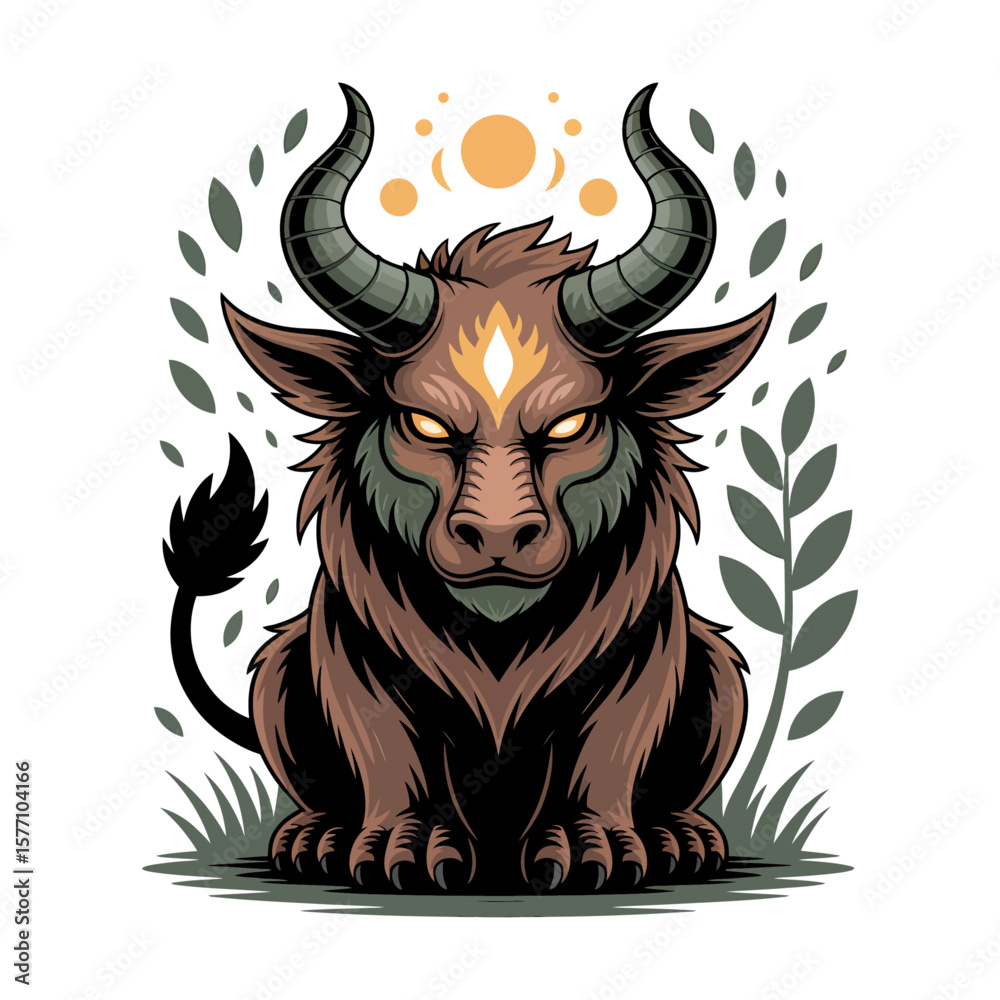 Obraz premium vector art of a horned forest guardian beast with mystical design