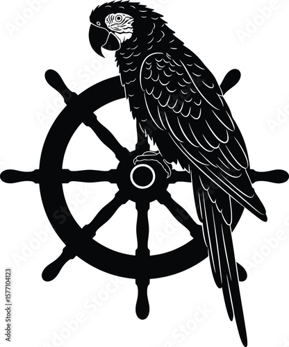 Action-Pirate Vector Design Featuring a Parrot at the Helm in a Nautical Environment