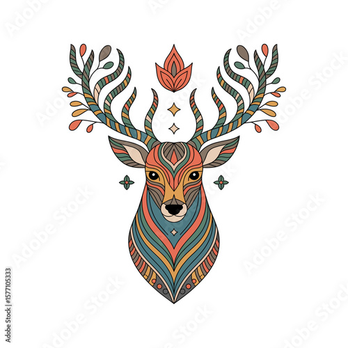 colorful mandala tattoo style vector of a deer with ornate antlers