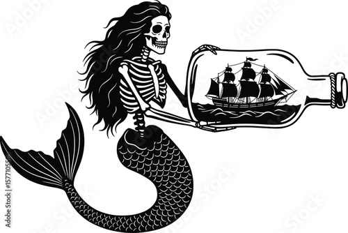 Undead siren with a captive ship silhouette