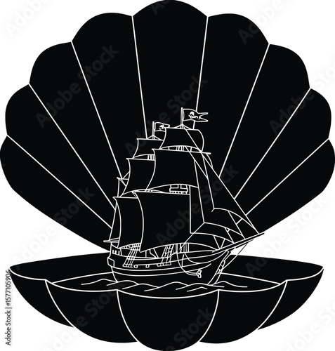 Surreal ship in a clam shell vector illustration