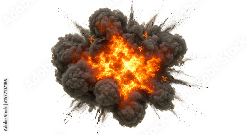 A highly detailed, realistic explosion effect isolated on a transparent background. 