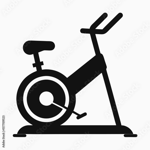 Exercise bike black and white icon on white background.