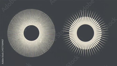 Two abstract sunburst graphics beige graphic design