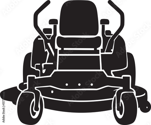 Black and White Silhouette of a Zero Turn Lawn Mower Facing Forward on a White Background