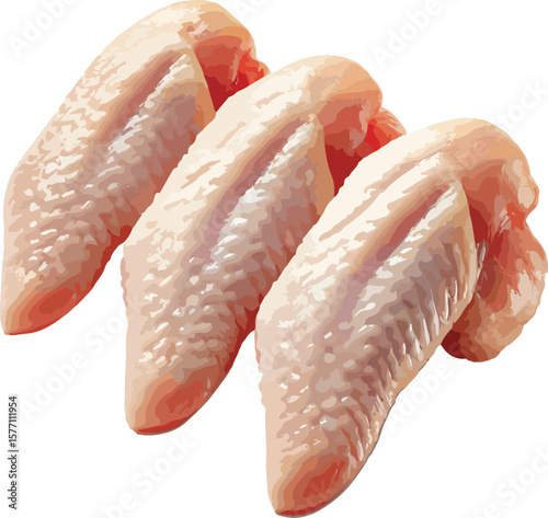 Three raw chicken wings isolated on a white background culinary ingredient preparation concept