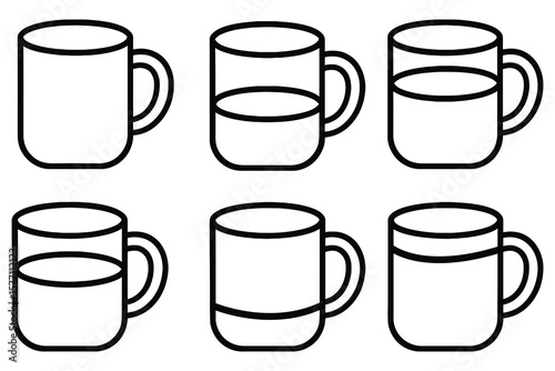 Black line art mugs with liquid drink beverage