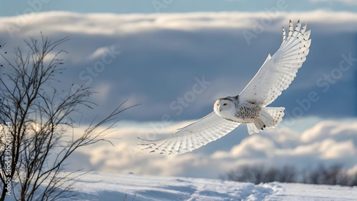 snowy owl in flight