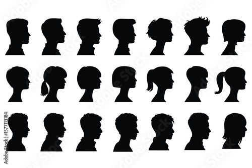 Diverse human head profiles silhouette heads