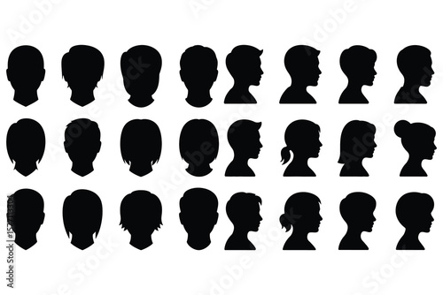 Diverse human head silhouettes profile face