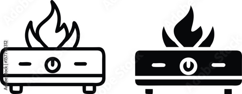 Gas Stove Fire Icon Vector, Burner Flame Outline and Solid Kitchen Symbol