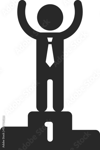 Businessman on podium solid icon used in success, leadership, and career achievement concepts.