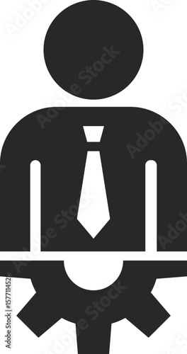 Businessman with gear solid icon used in business, management, and industrial strategy concepts.