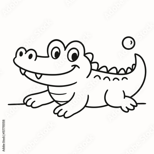 Cute cartoon crocodile with a smiling face and playful expression, coloring page  