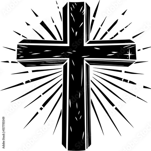 Abstract Black Cross with Radiating Lines in High Contrast Design