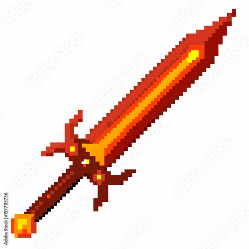 Pixel Art Flaming Sword Retro Gaming Weapon Design for Fantasy Adventures