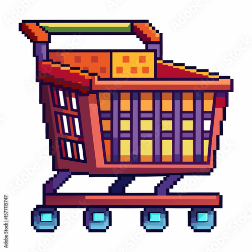 Colorful Pixel Art Shopping Cart Icon   Retro Digital Illustration for E commerce