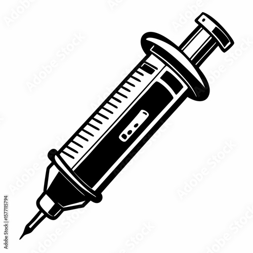 Black and White Medical Syringe Illustration for Healthcare and Vaccine Themes