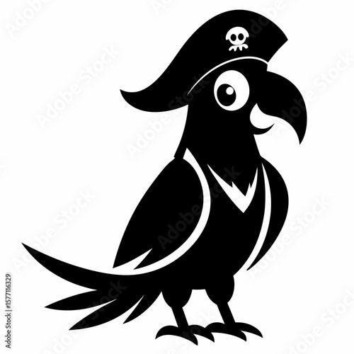 Pirate Parrot Silhouette  Black and White Bird with Hat