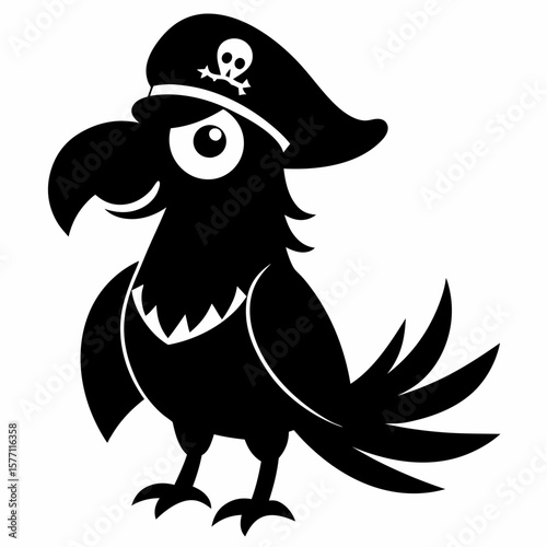 Pirate Parrot Illustration Fun Black and White