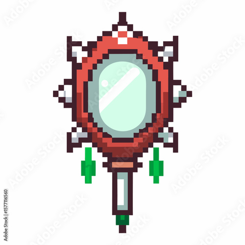 Pixel Art Magical Mirror Retro 8 Bit Fantasy Game Asset with Gem Adornments