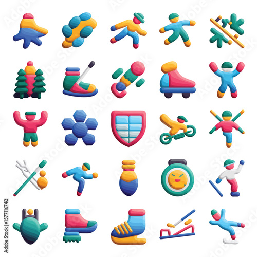 2d vector illustration icon, set of vibrant representing unique winter activities and sports
