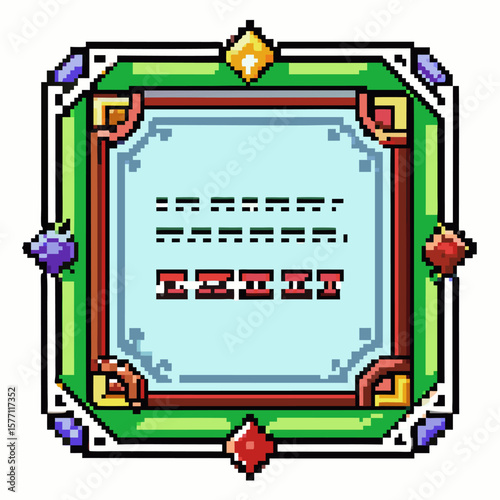 Retro Pixel Art Colorful Frame with Decorative Diamonds and Blank Space for Text