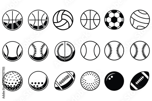Sports balls collection icons basketball volleyball