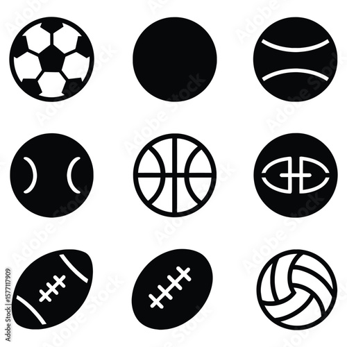 Sports balls collection soccer ball plain circle