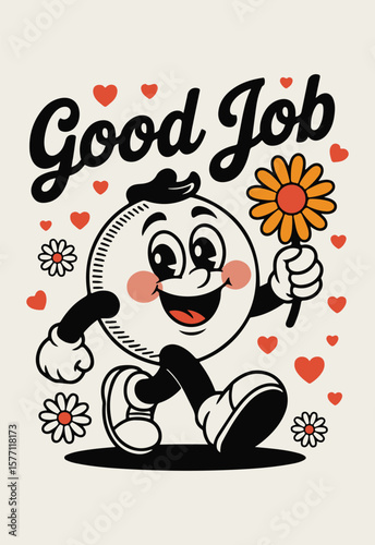 Good Job! Cheerful Character with a Flower Mascot T-shirt Design Vector