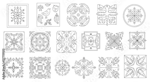 Collection of intricate geometric patterns for decorative applications